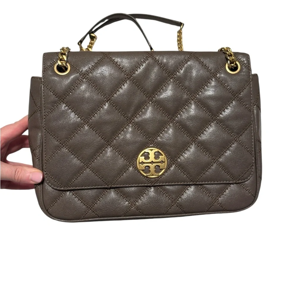 TORY BURCH Willa quilted shoulder bag volcanic stone